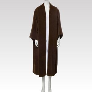 MaxMara Alpaca Oversized Long Coat Size 4 Brown Open Front Kimono Shawl Collar